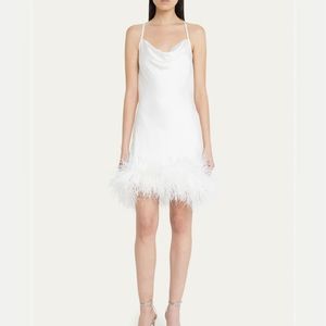 COPY - PATBO White Feather-Trim Cowl Mini Slip Dress - NWT offers welcome
